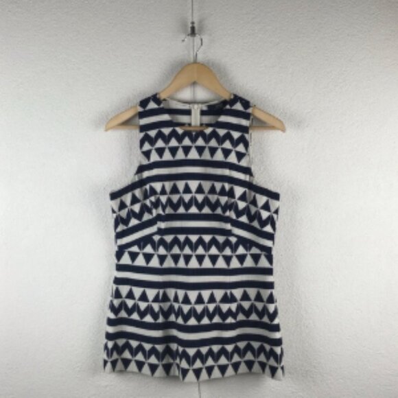 SABA l L 12 Navy White Geometric Triangle Jacquard Sleeveless Longline Top Tank - Picture 1 of 6